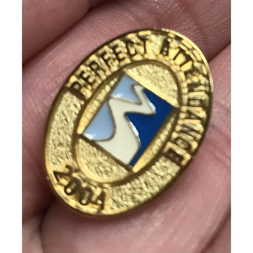 Vintage Perfect Attendance Pins 2004 Award Hat Lapel badge collectable Oval Gold